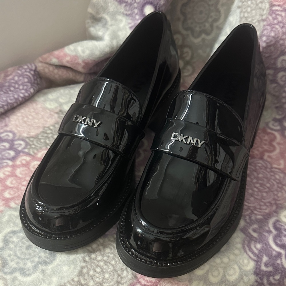 DKNY Shiny Black Loafers